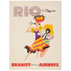 Original Vintage Brazil Travel Poster Rio De Janeiro by Braniff Intern'l Airways