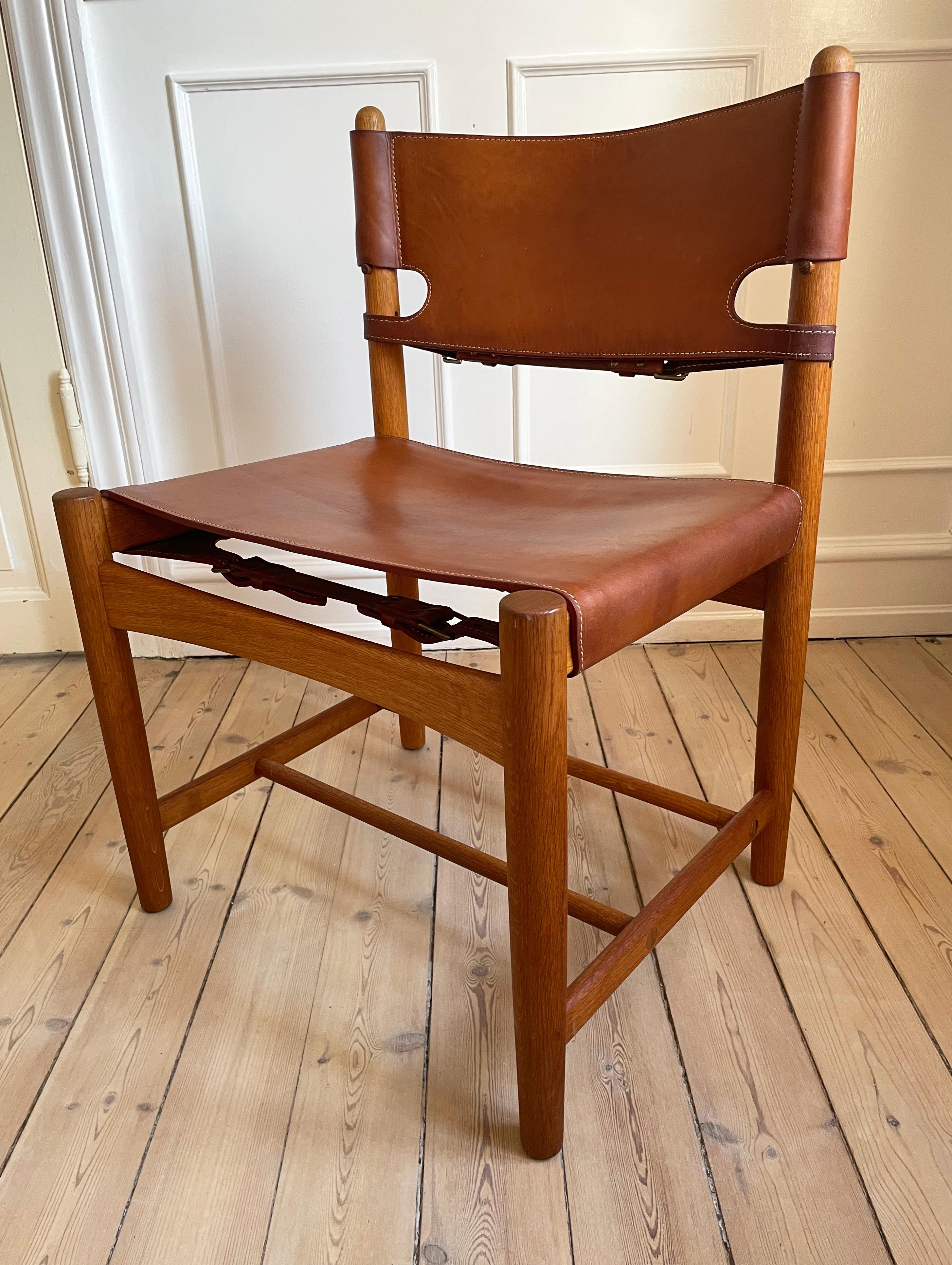 Leather Original Vintage Børge Mogensen 3237 Spanish Dining Chair, 1964