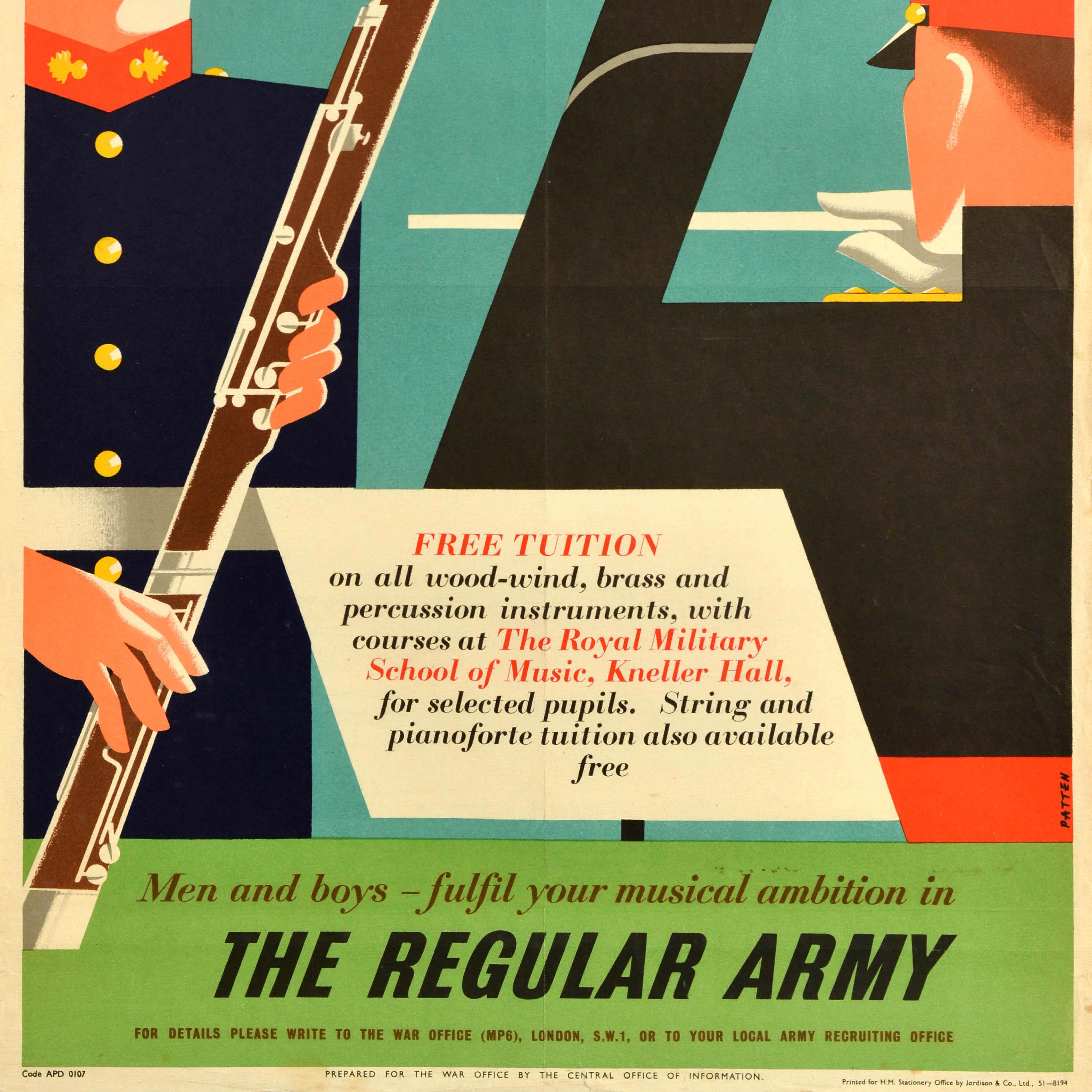 Poster originale d'epoca per il reclutamento dell'esercito britannico Realizza la tua ambizione musicale In condizioni buone in vendita a London, GB