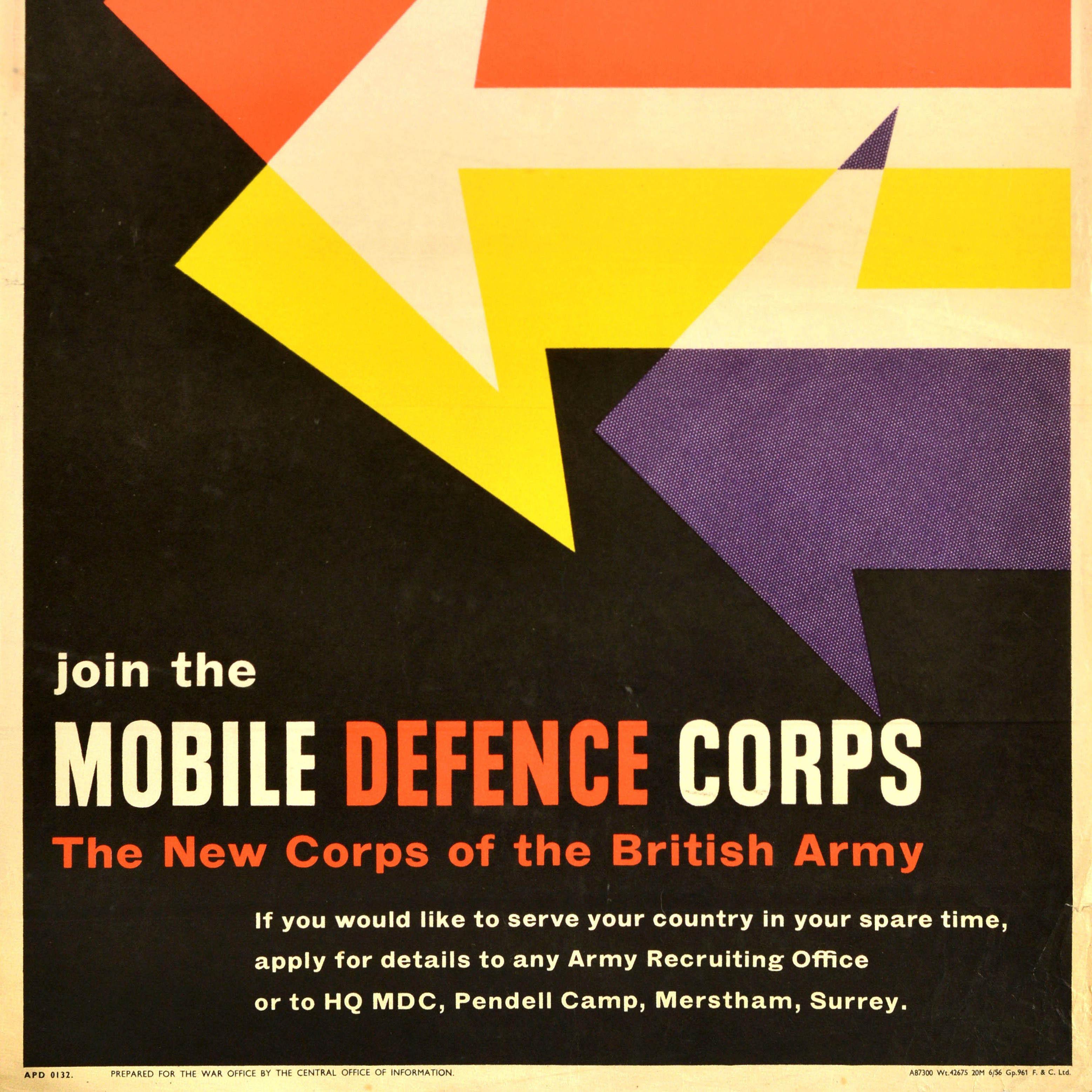 Poster originale d'epoca dell'esercito britannico per il reclutamento dei volontari del Corpo di Difesa Mobile In condizioni buone in vendita a London, GB