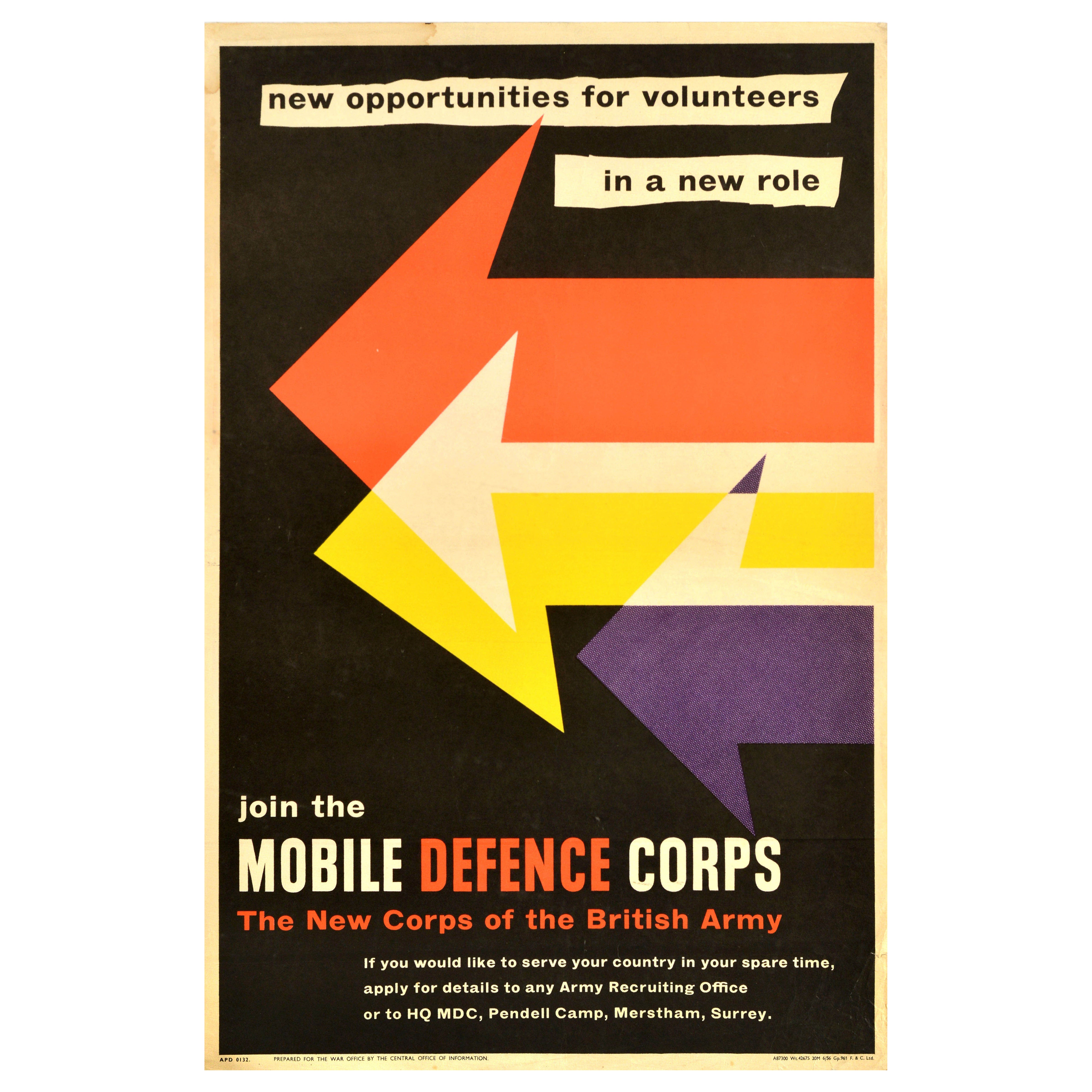 Original Vintage British Army Recruitment Poster Mobile Defence Corps Volunteers (Affiche de recrutement de l'armée britannique)
