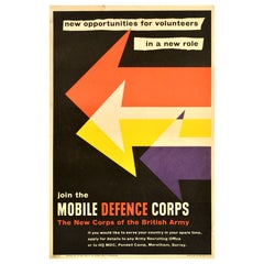 Original Vintage British Army Rekrutierung Poster Mobil Defence Corps Volunteers