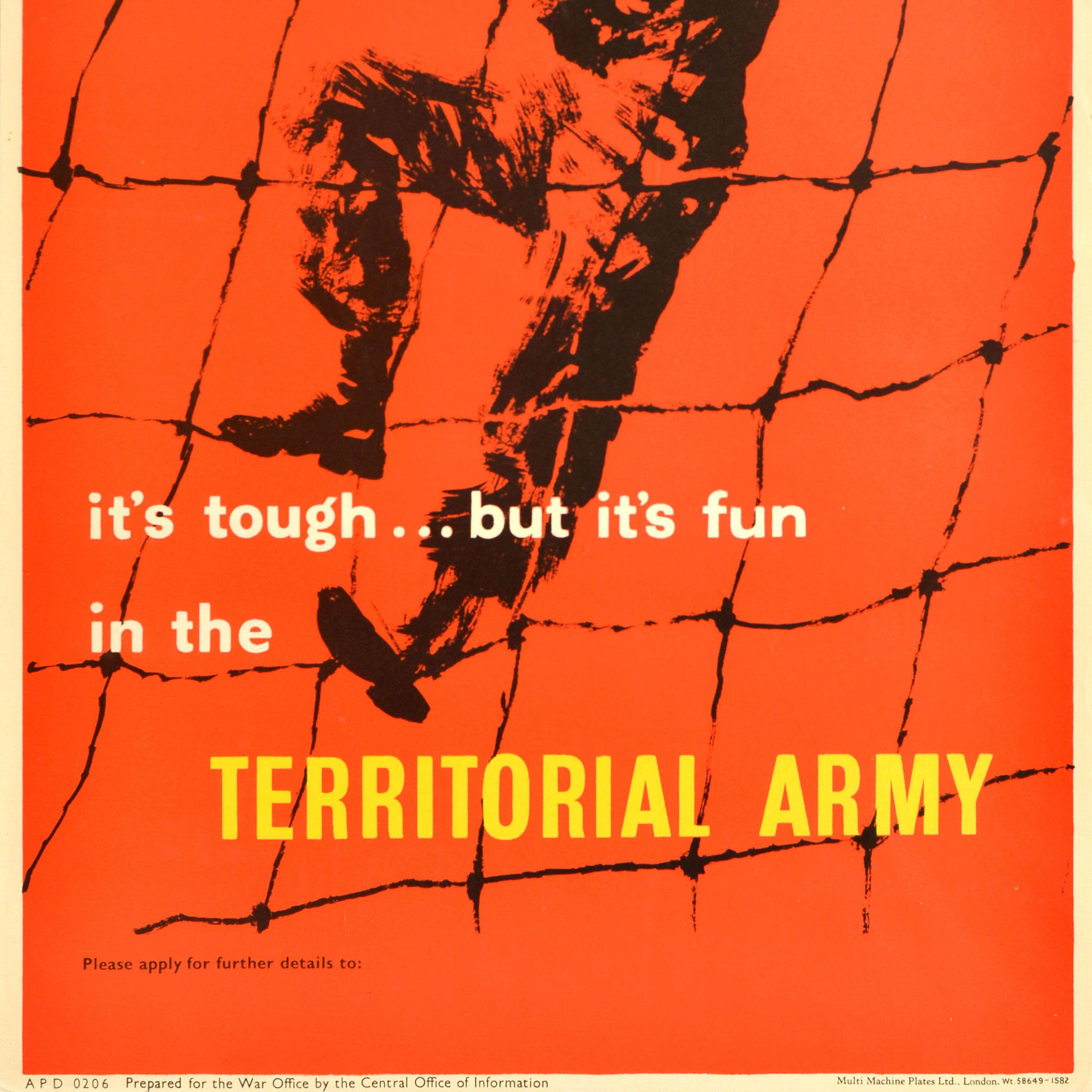 Poster originale d'epoca per il reclutamento dell'esercito britannico Esercito Territoriale Tough Fun UK In condizioni buone in vendita a London, GB