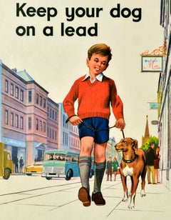 Original Vintage British Health And Safety Poster Keep Your Dog On A Lead RoSPA