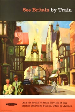 Poster di viaggio originale delle ferrovie britanniche d'epoca Eastgate Chester Gran Bretagna in treno