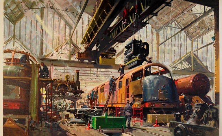 Original Vintage British Railways Modernisation Plan Poster Progress Train Depot In Good Condition For Sale In London, GB