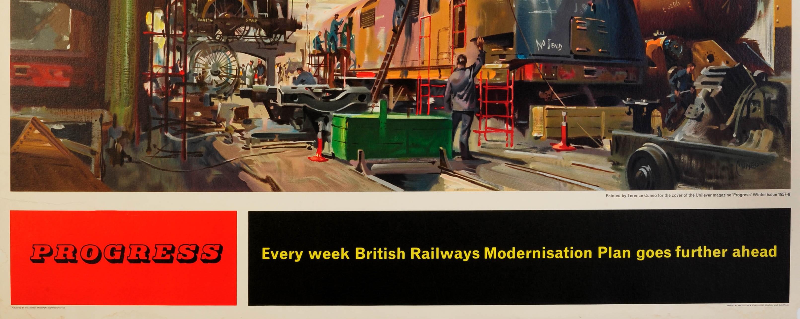 Affiche rétro originale du plan de modernisation des chemins de fer britanniques, Progress Train Depot Bon état - En vente à London, GB