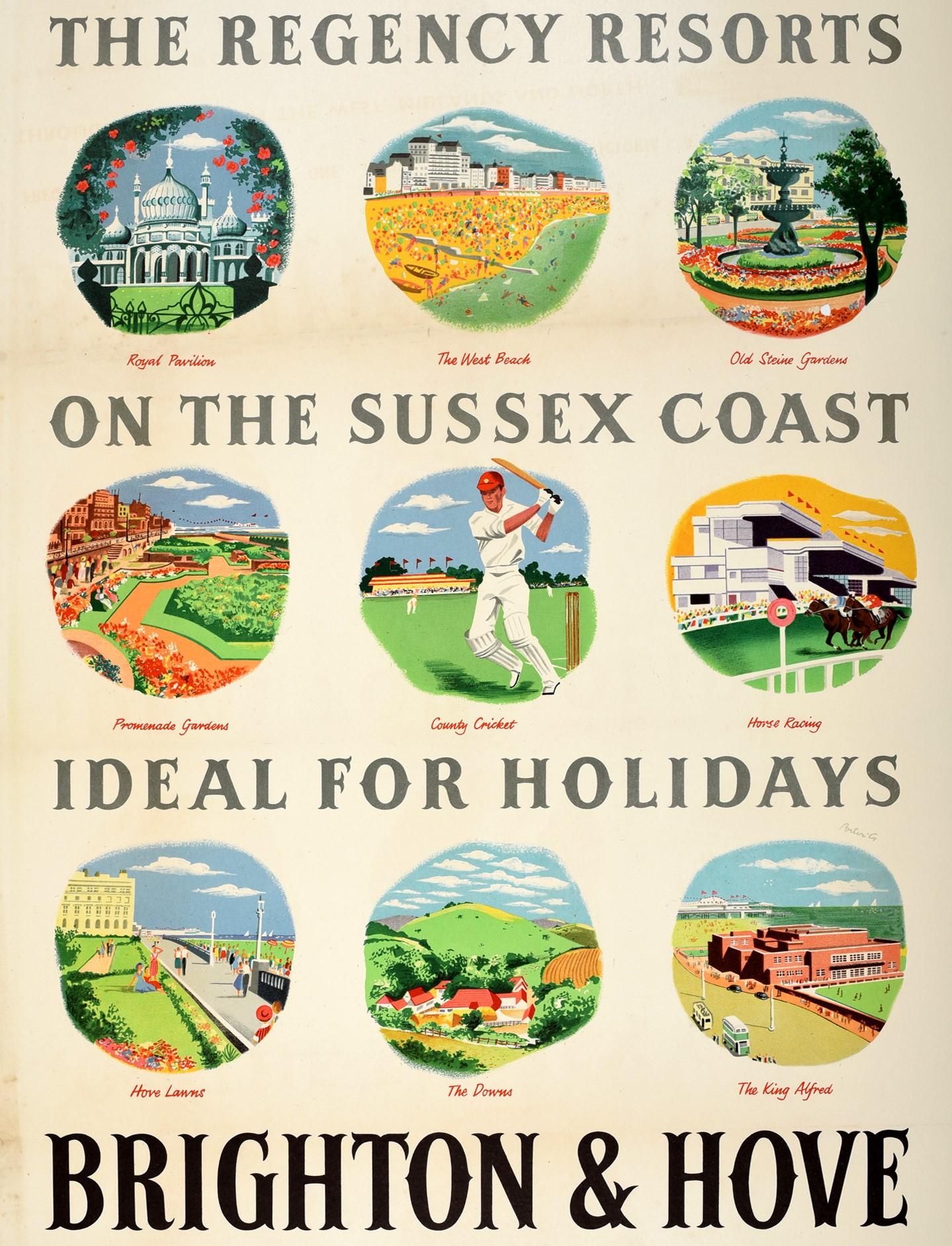 Original Vintage British Railways Poster Brighton & Hove Regency Resorts Sussex In Good Condition In London, GB