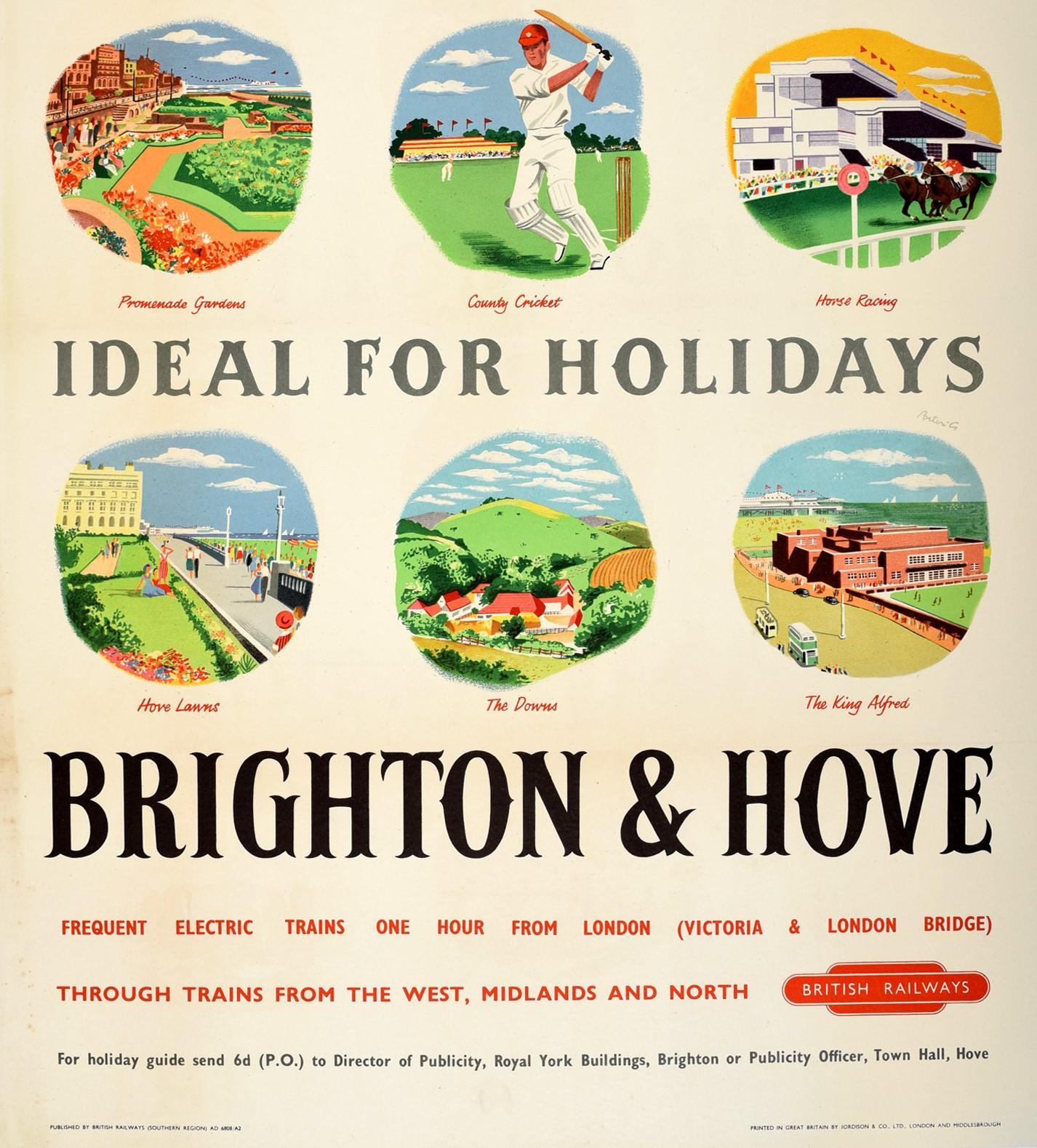 Mid-20th Century Original Vintage British Railways Poster Brighton & Hove Regency Resorts Sussex