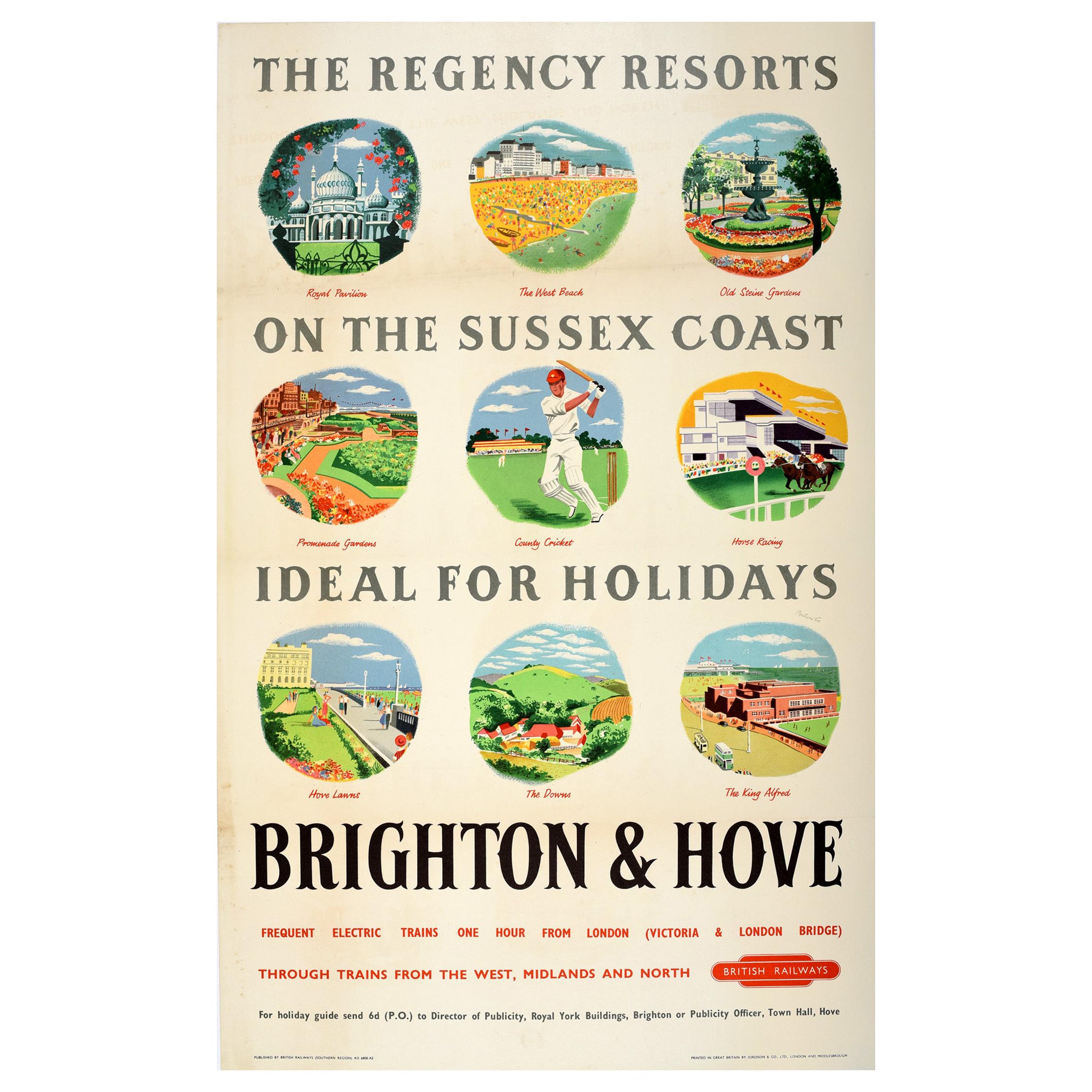Original Vintage British Railways Poster Brighton & Hove Regency Resorts Sussex