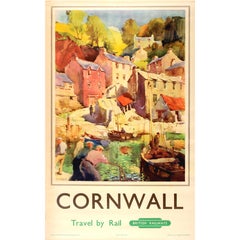 Original Vintage British Railways Poster for Cornwall Travel by Rail Ft. Harbour