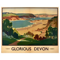 Affiche vintage d'origine des chemins de fer britanniques, Glorious Devon Beach Sea Sailing Boats