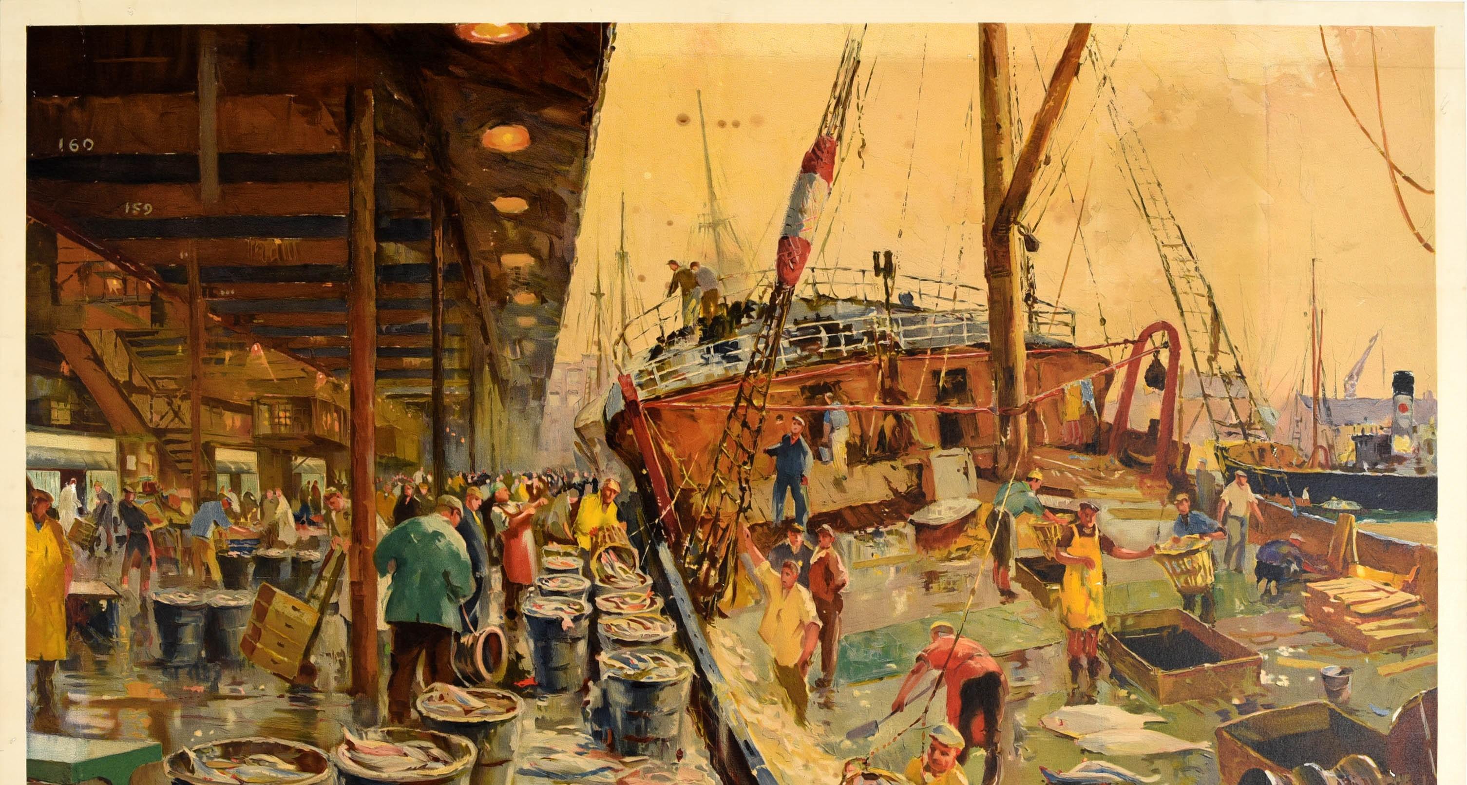 Mid-20th Century Original Vintage British Railways Poster Service To The Fishing Industry Trains For Sale