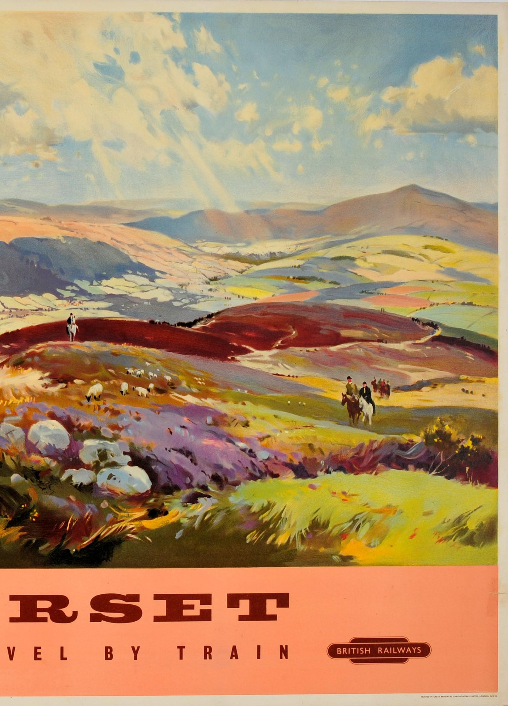 Original Vintage British Railways Poster Somerset Travel by Train Painting View In Good Condition For Sale In London, GB