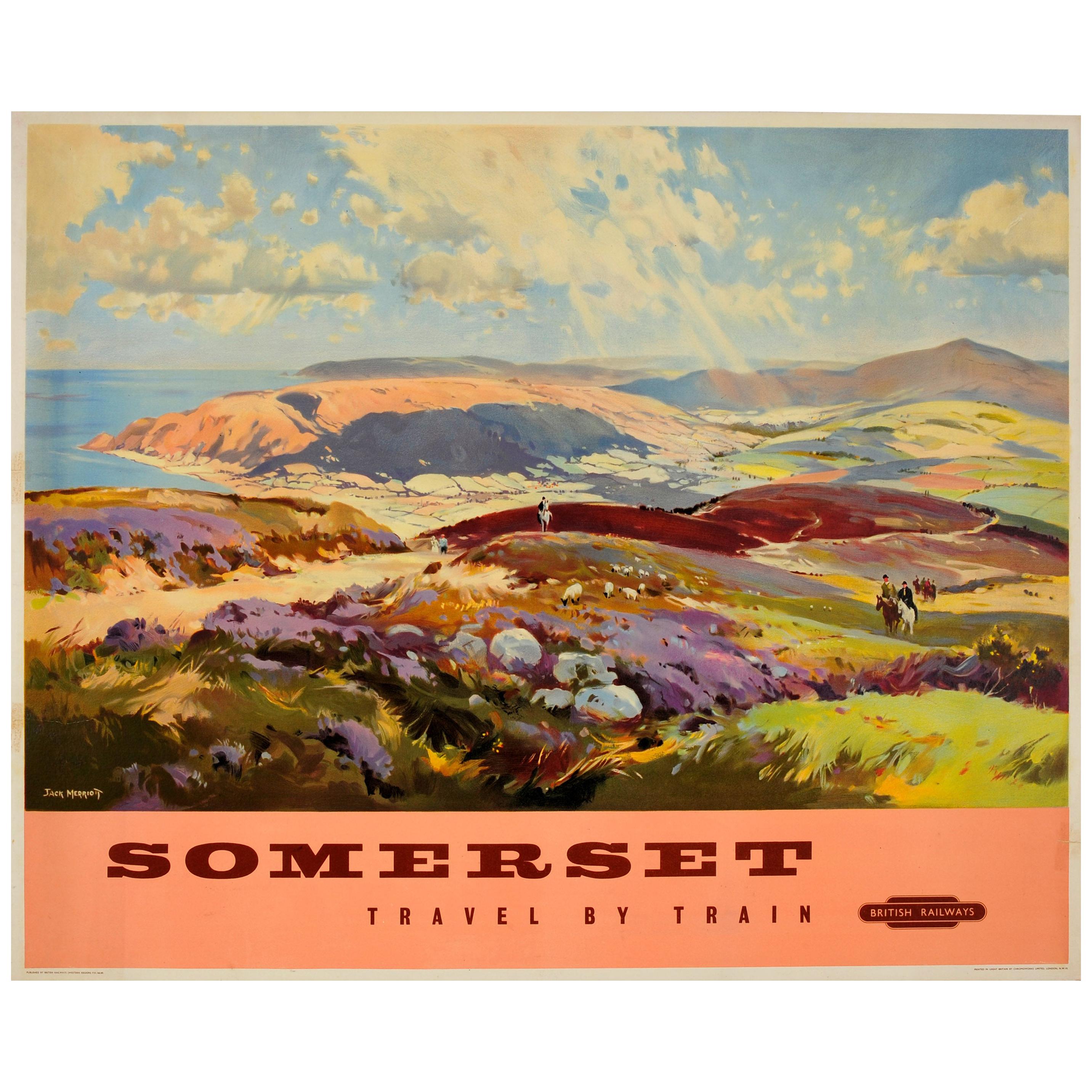 Affiche vintage British Railways d'origine, « Somerset Travel by Train », paysage peint en vente