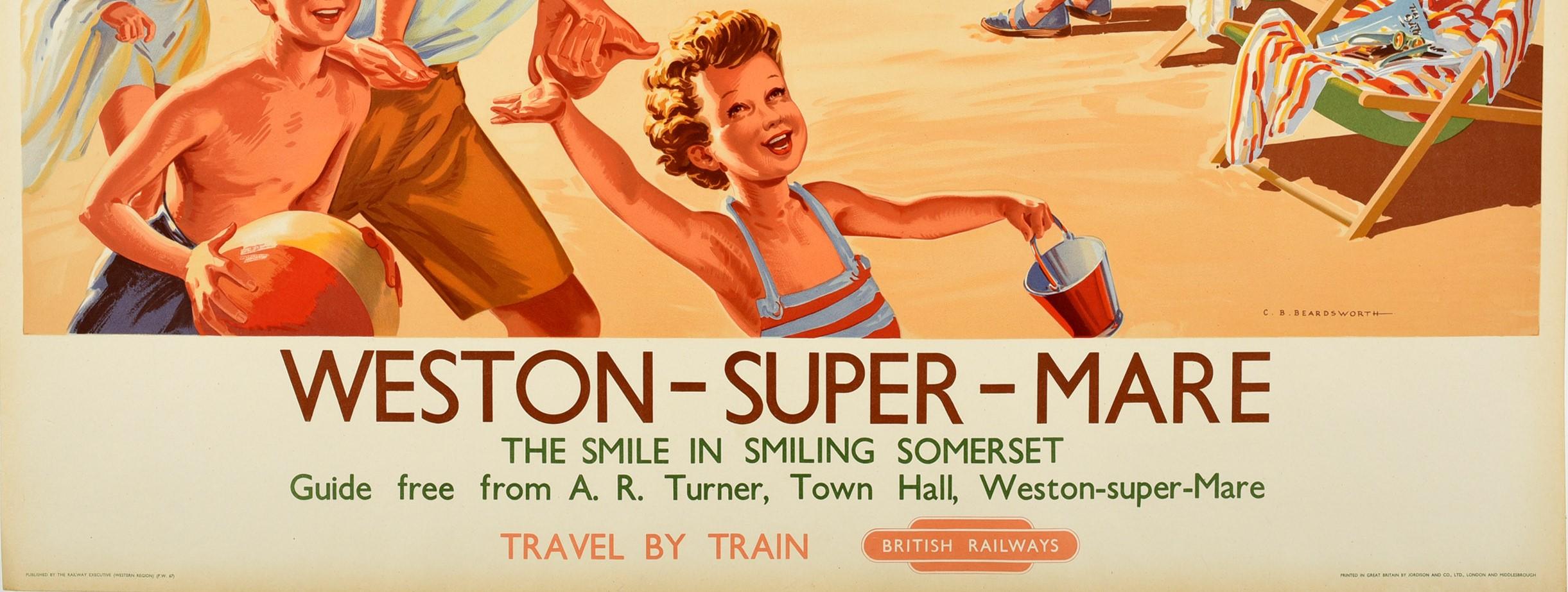 Original Vintage British Railways Poster Weston-Super-Mare Somerset Summer Beach In Good Condition In London, GB