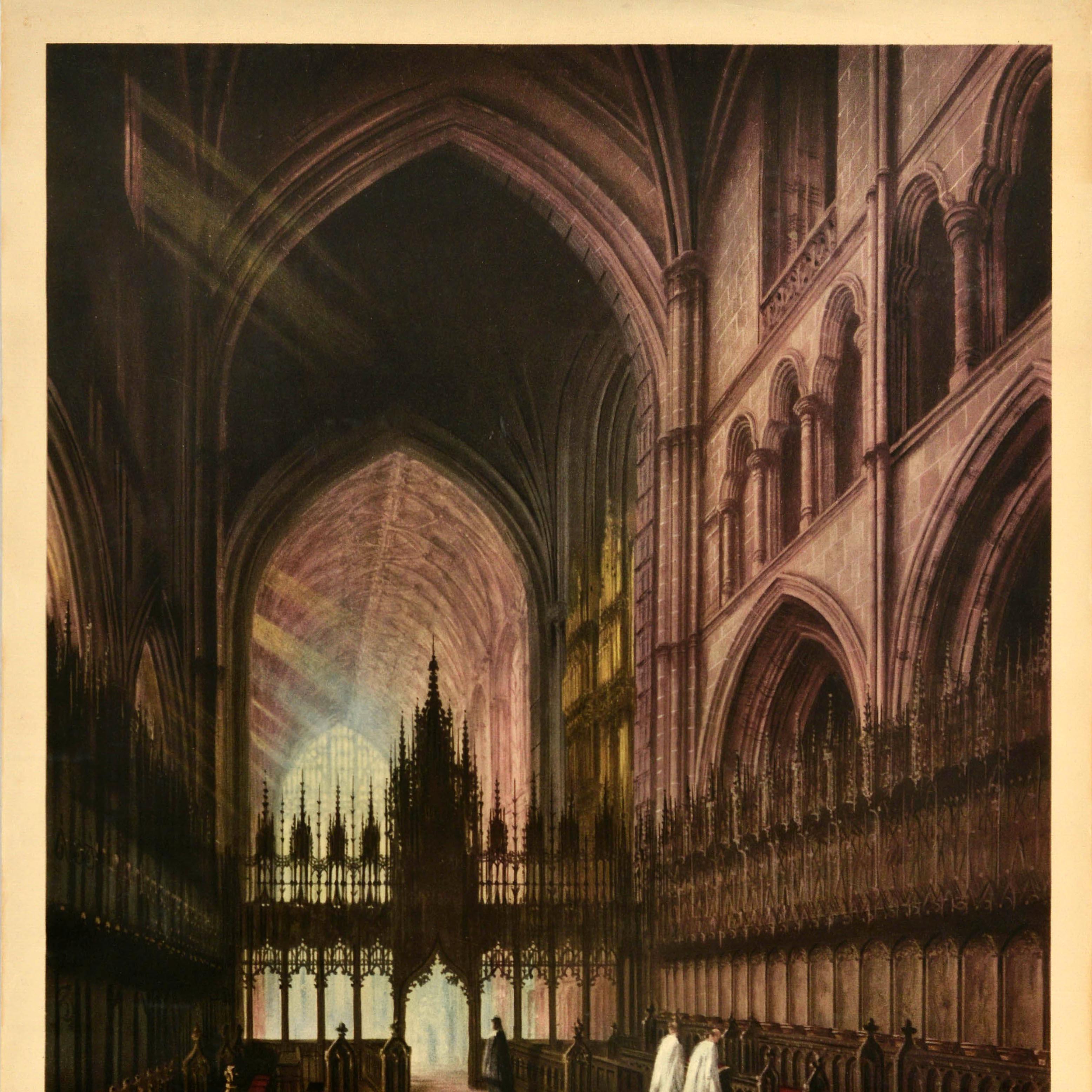 Britannico Poster originale d'epoca delle British Railways per i viaggi in treno Chester Cathedral Church's in vendita