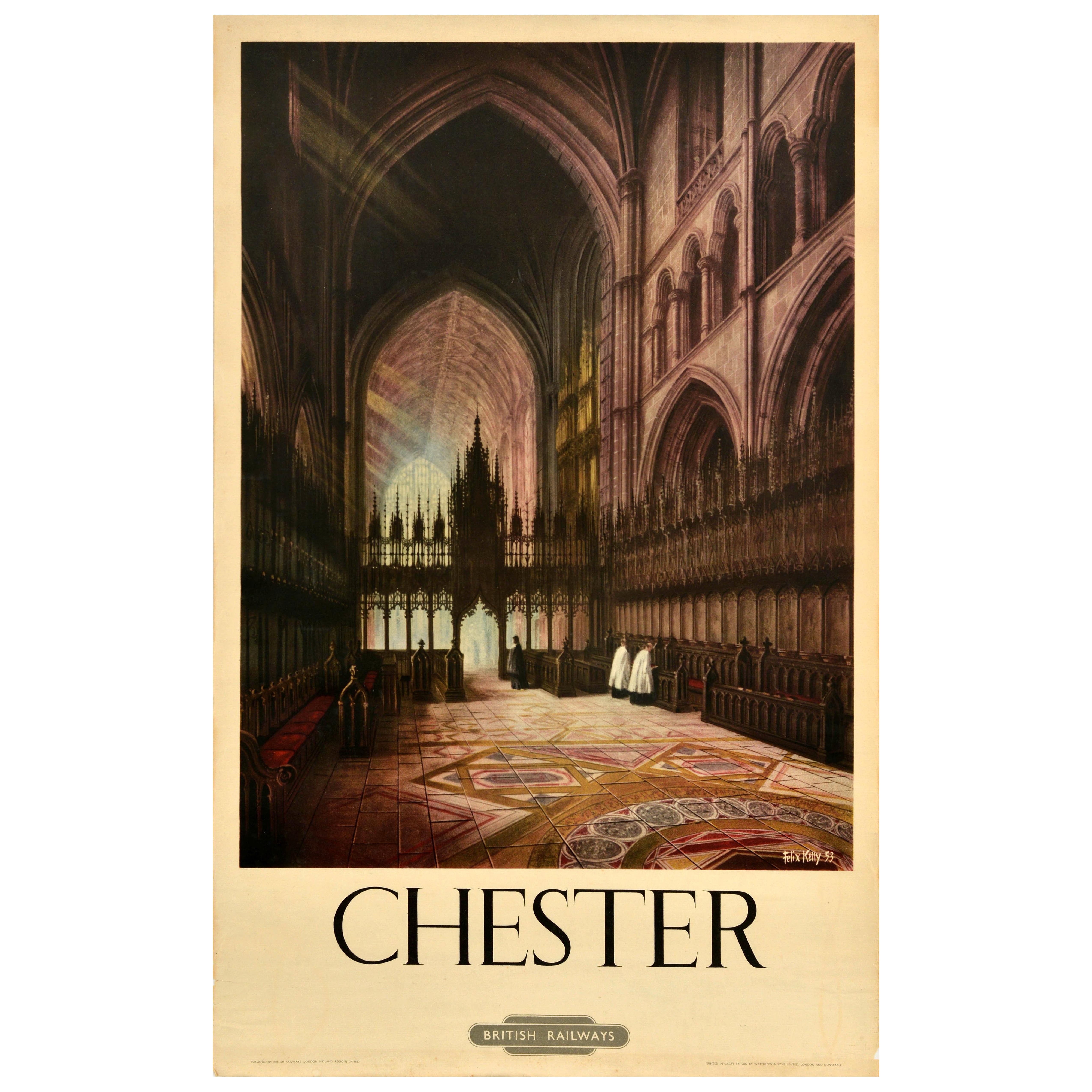 Original Vintage British Railways Train Travel Poster Chester Cathedral Church