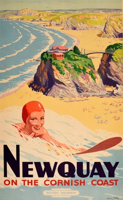 Original Vintage British Railways Travel Advertising Poster Newquay Cornwall UK
