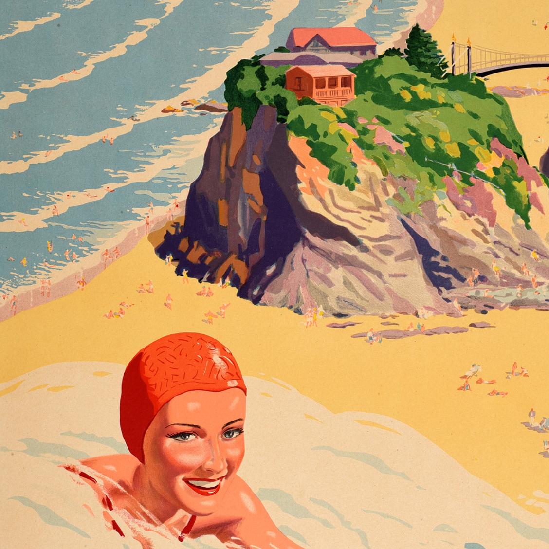Metà XX secolo Poster pubblicitario d'epoca delle British Railways Newquay Cornwall UK in vendita