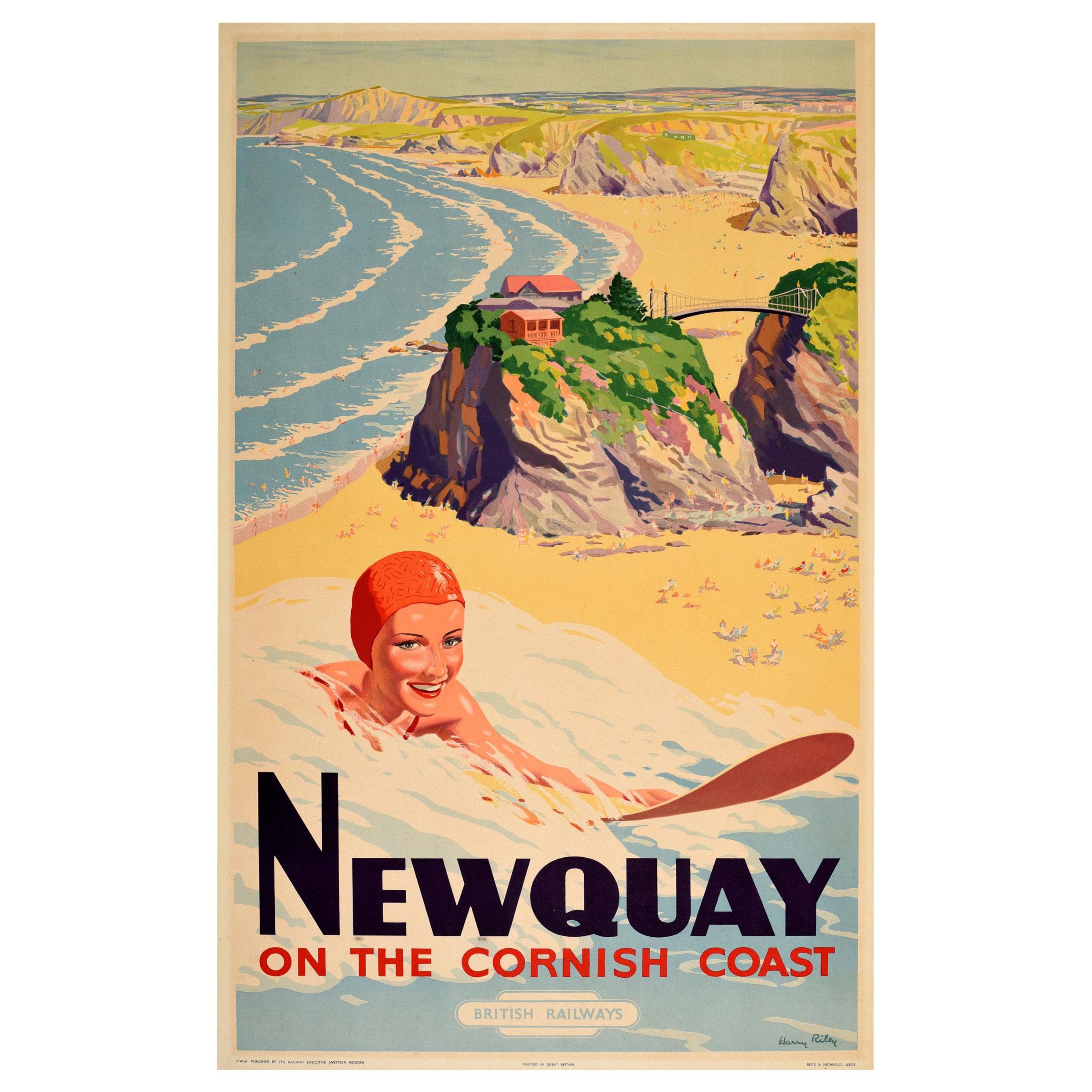 Original Vintage British Railways Travel Advertising Poster Newquay Cornwall UK