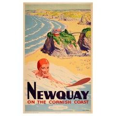 Original Vintage British Railways Travel Advertising Poster Newquay Cornwall UK