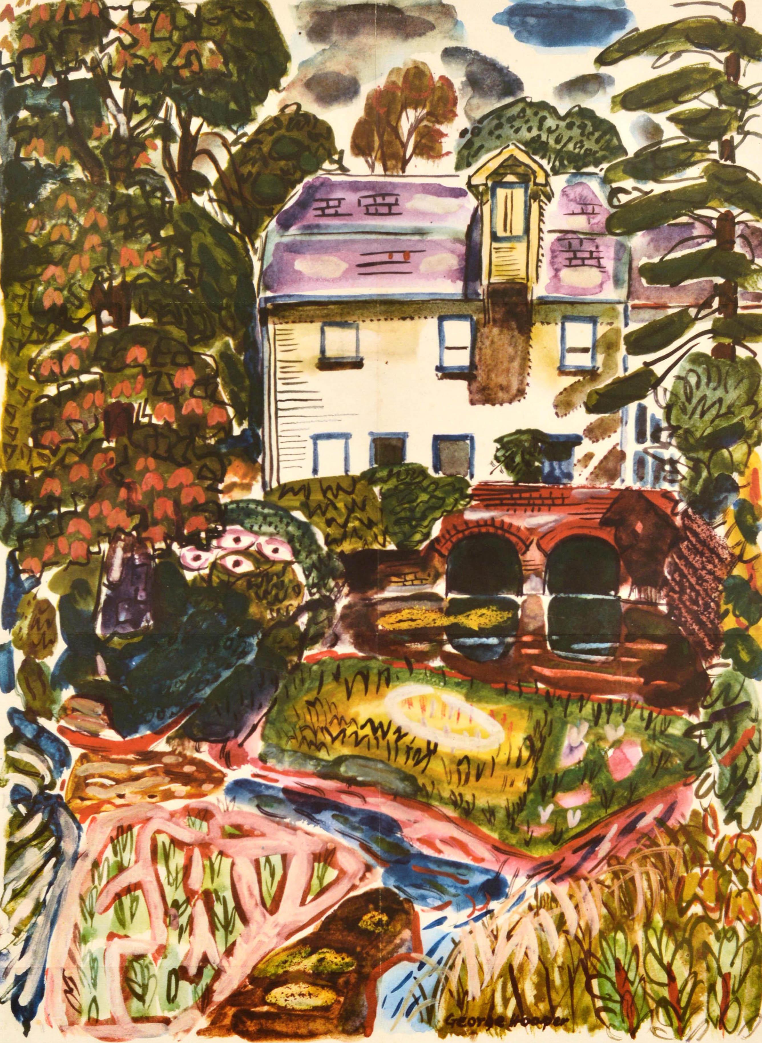 Original Vintage British Railways Reiseposter - Essex See Britain by Train - mit landschaftlichem Kunstwerk von George Hooper (1910-1994), das die Wassermühle von Moulsham in der Nähe von Chelmsford zeigt, umgeben von Bäumen mit einer Brücke, die