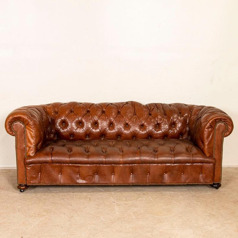 Original Vintage Brown Leather Chesterfield Sofa from England at 1stDibs