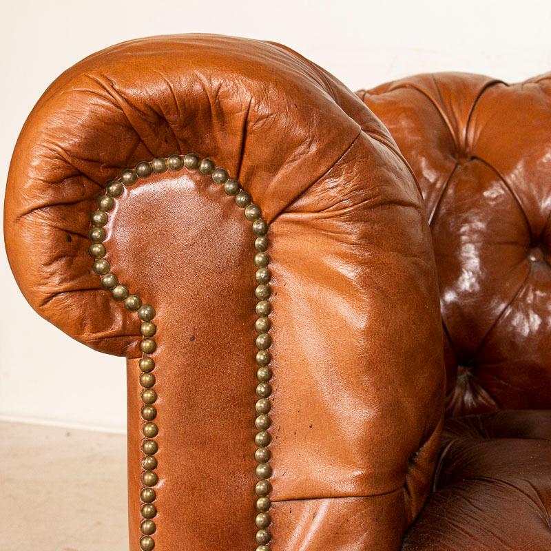 Original Vintage Brown Leather Chesterfield Sofa from England In Good Condition In Round Top, TX