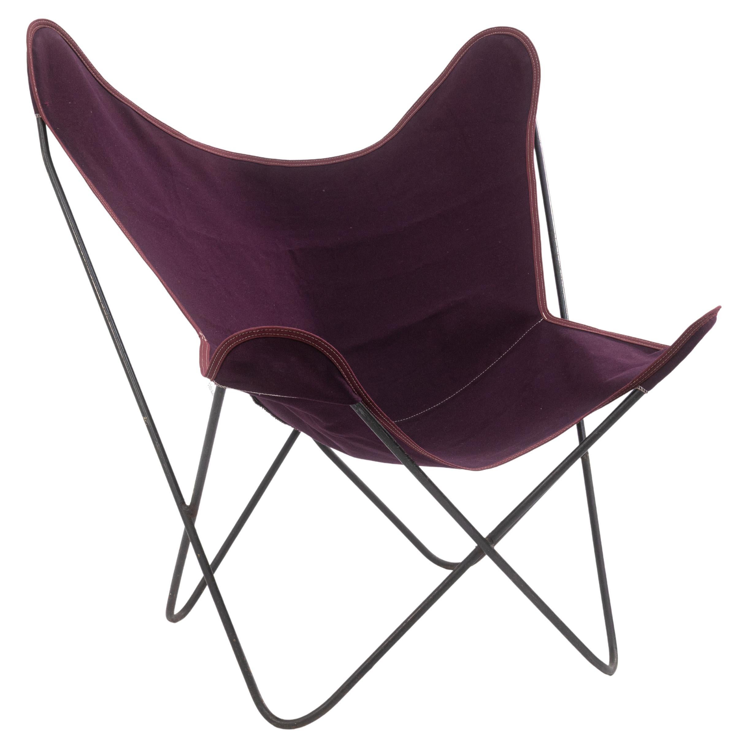 Original Vintage Butterfly Chair Black Metal Frame w New Purple Fabric Cover For Sale
