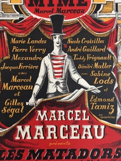 Original Vintage Cabaret and Theatre Lithograph Poster, 'Marcel Marceau', 1950