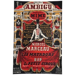 Original Vintage Cabaret and Theatre Lithograph Poster, 'Marcel Marceau', 1950
