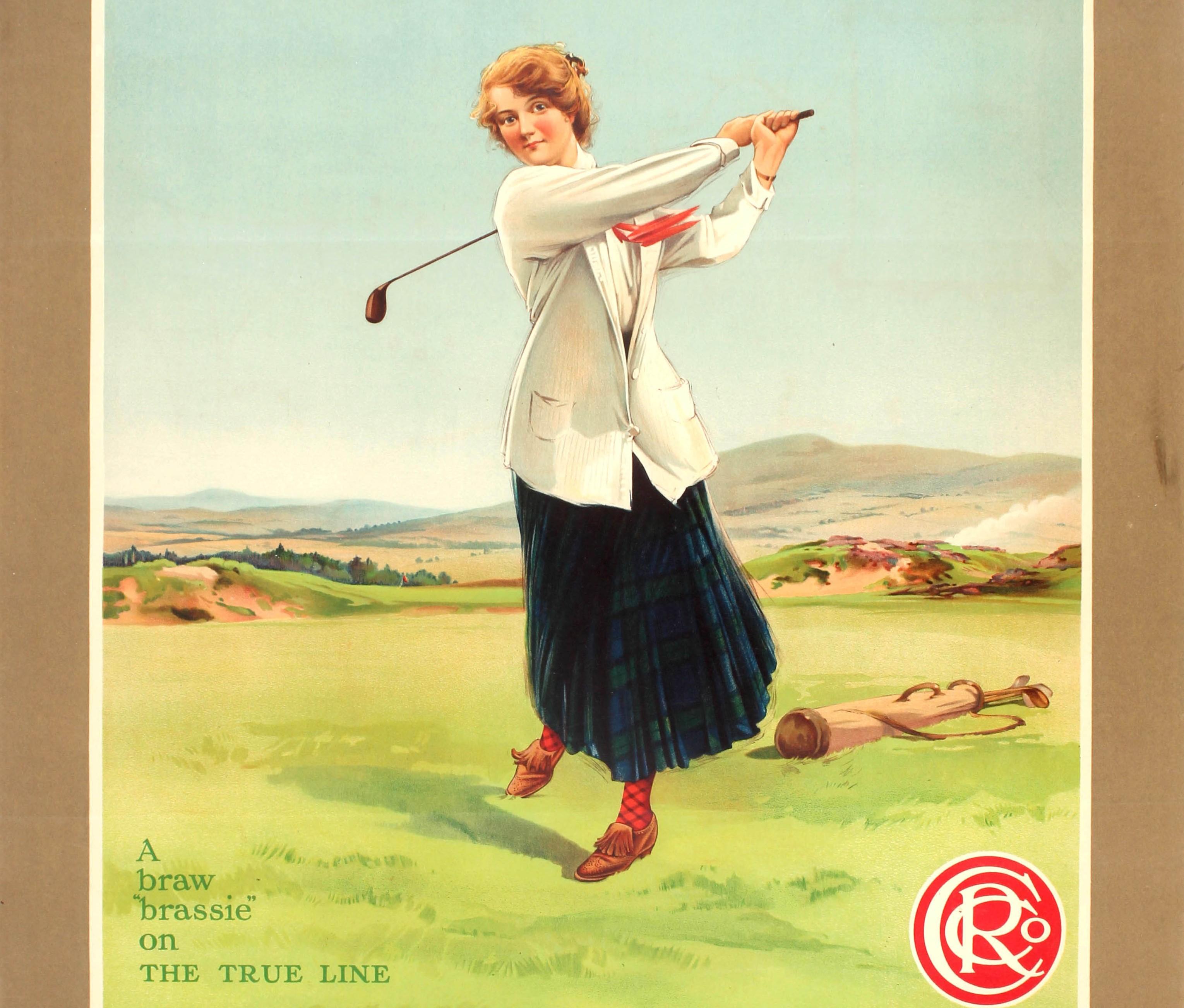 British Original Vintage Caledonian Railway Travel Advertising Poster The Golfing Girl