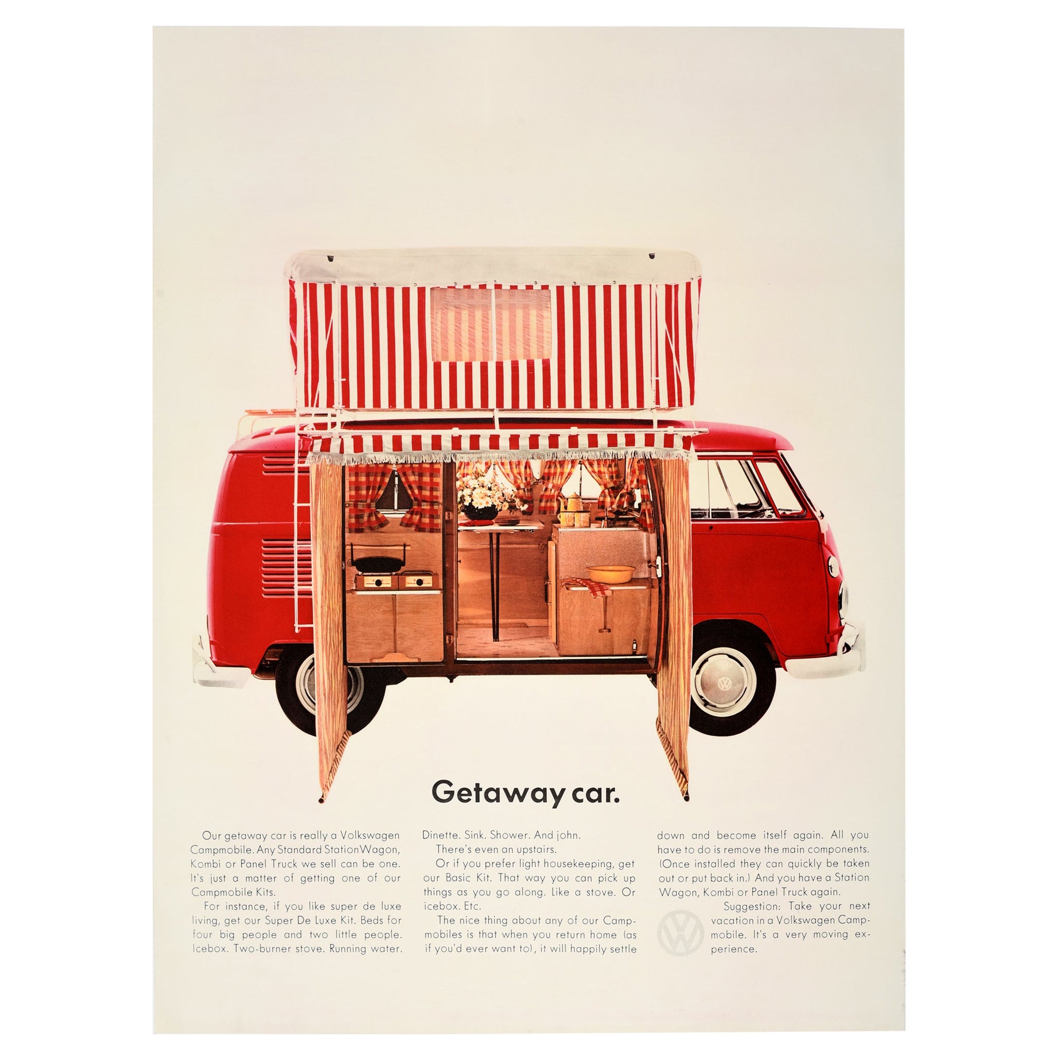 Original Vintage Camper Van Poster Volkswagen Campmobile Getaway Car Wagon VW