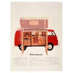Original Vintage Camper Van Poster Volkswagen Campmobile Getaway Car Wagon VW