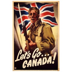 Original Vintage Canadian World War Two Propaganda Poster WWII Lets Go Canada
