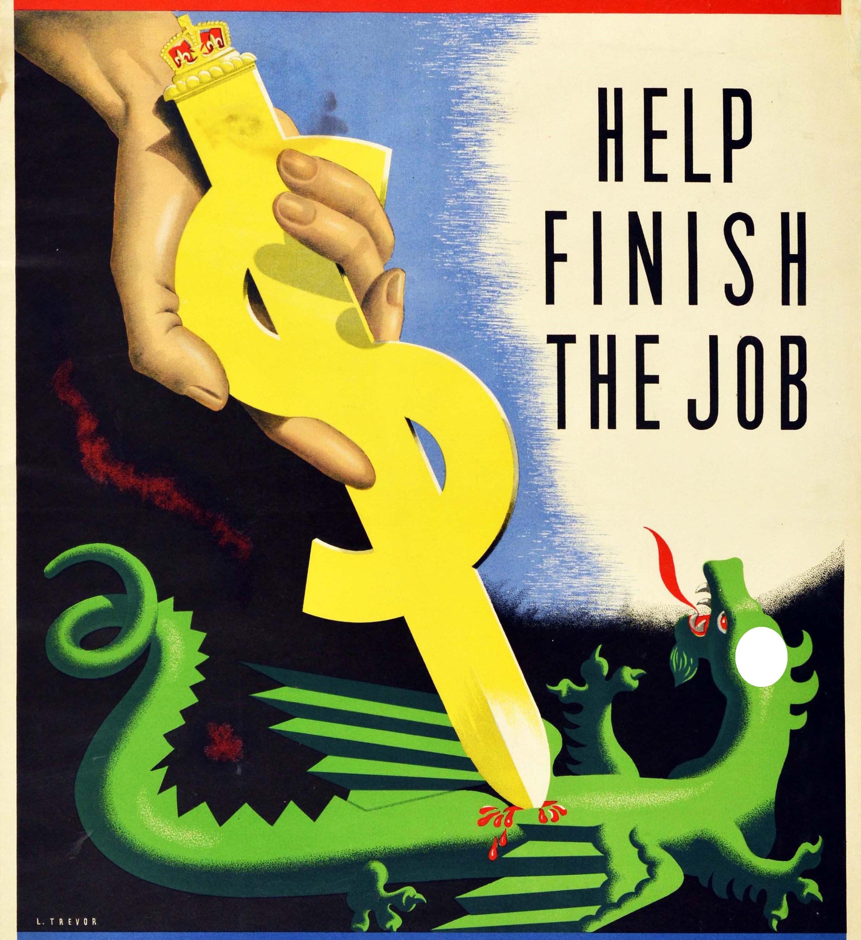 Mid-20th Century Original Vintage Canadian WWII Poster Help Finish The Job Buy Victory Bonds For Sale