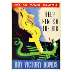 Original Vintage Canadian WWII Poster Help Finish The Job Buy Victory Bonds