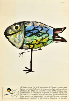 Original Vintage Car Advertising Poster Citroen Hydropneumatique DS ID19 Fish