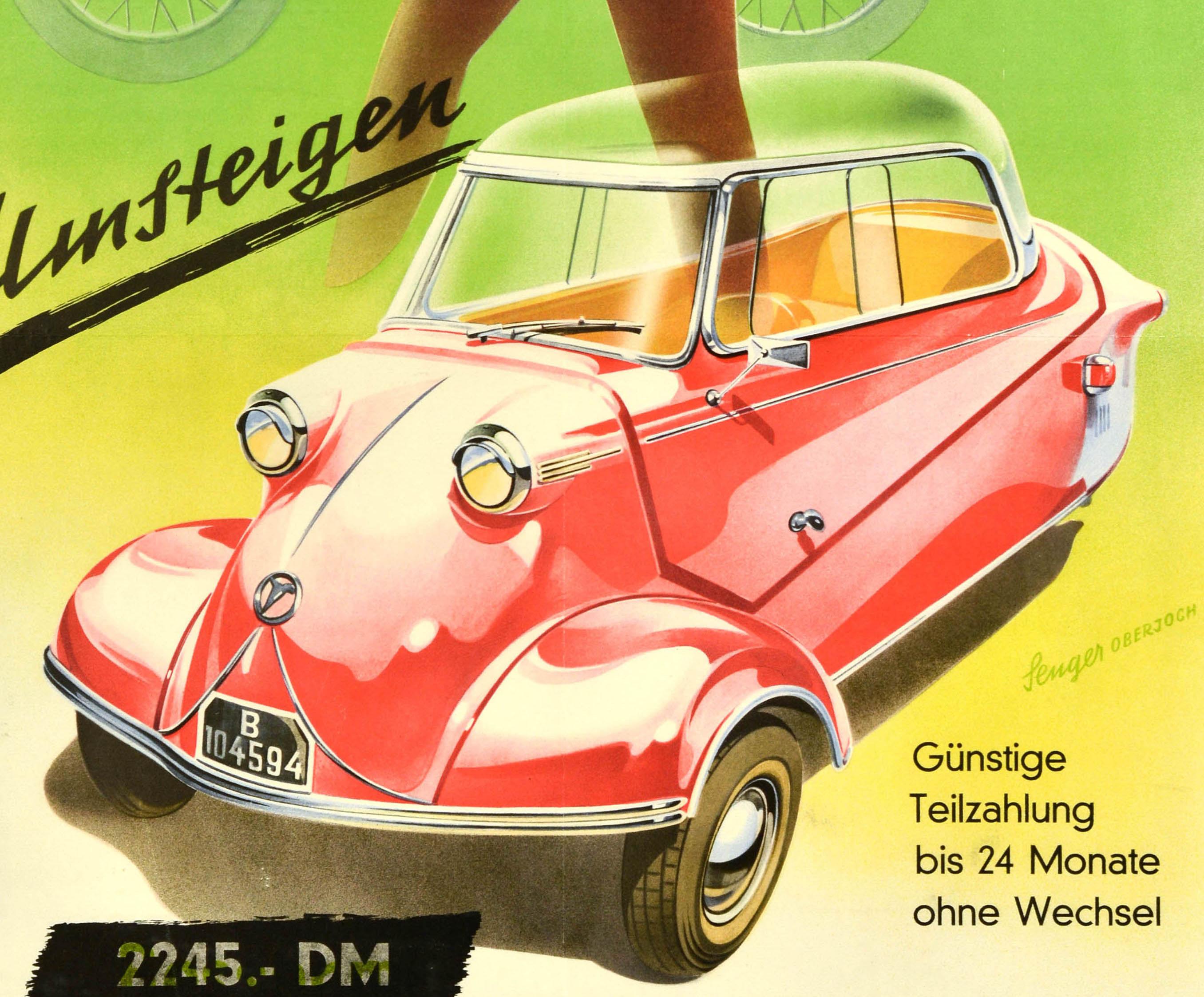 German Original Vintage Car Advertising Poster Messerschmitt KR200 Kabinenroller Auto For Sale