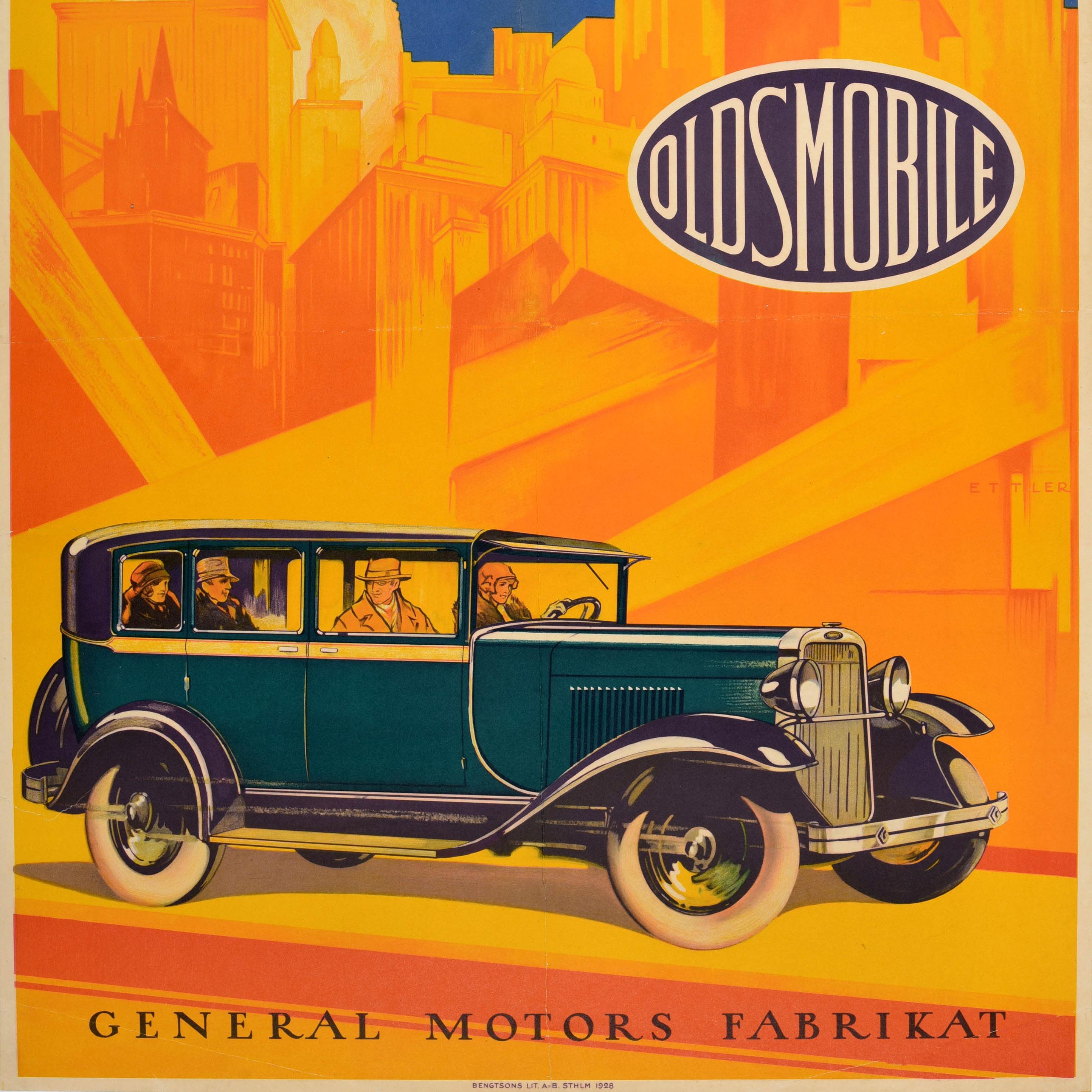 Norwegian Original Vintage Car Advertising Poster Oldsmobile Metropolis General Motors For Sale