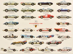 Original Vintage Car Advertising Poster Porsche Stuttgart 1931-1981 Racing Auto