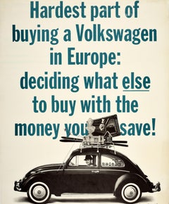 Original Vintage Car Dealer Showroom Advertising Poster Volkswagen Beetle Europe