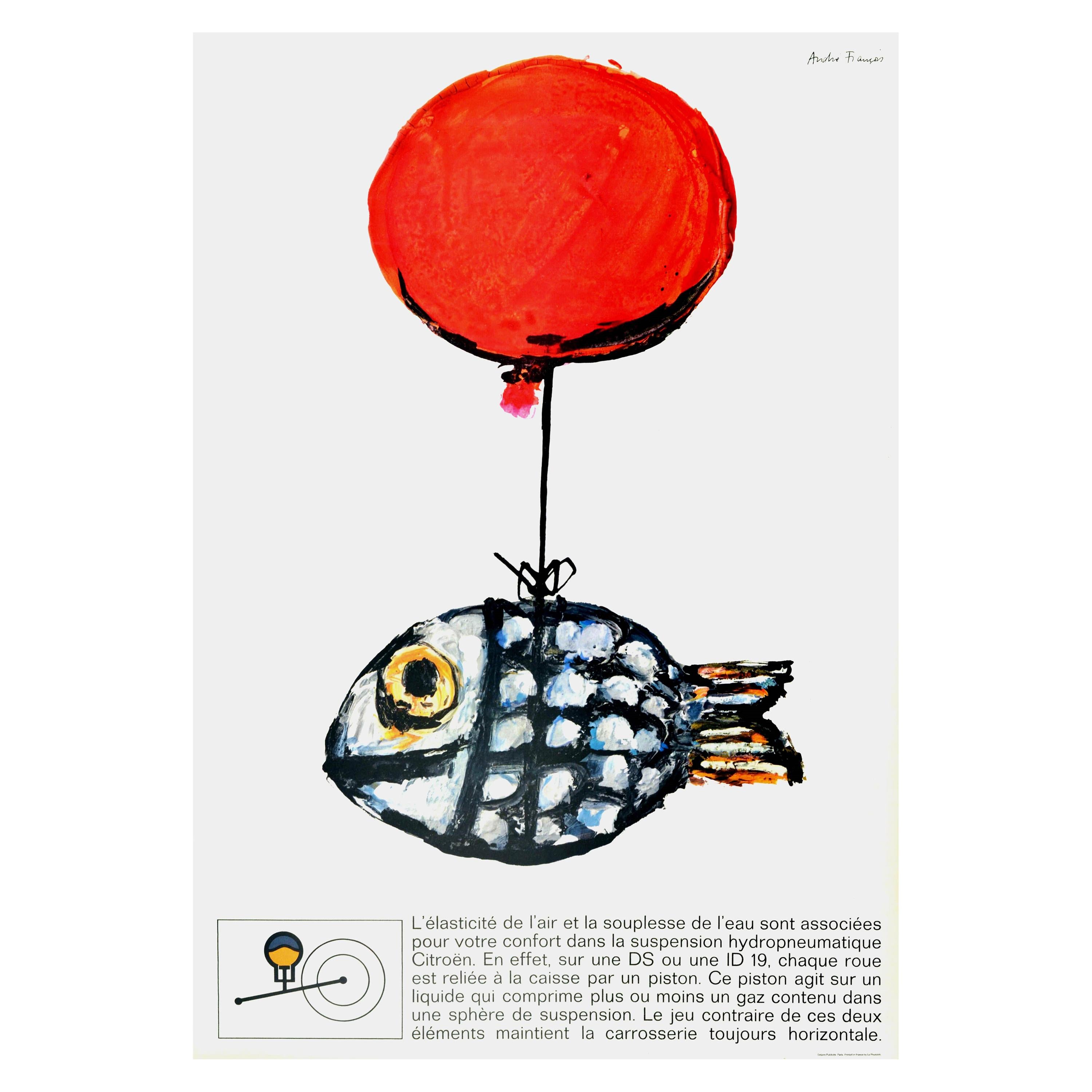 Original Vintage Car Poster Citroen DS ID19 Hydropneumatique Balloon Fish Design
