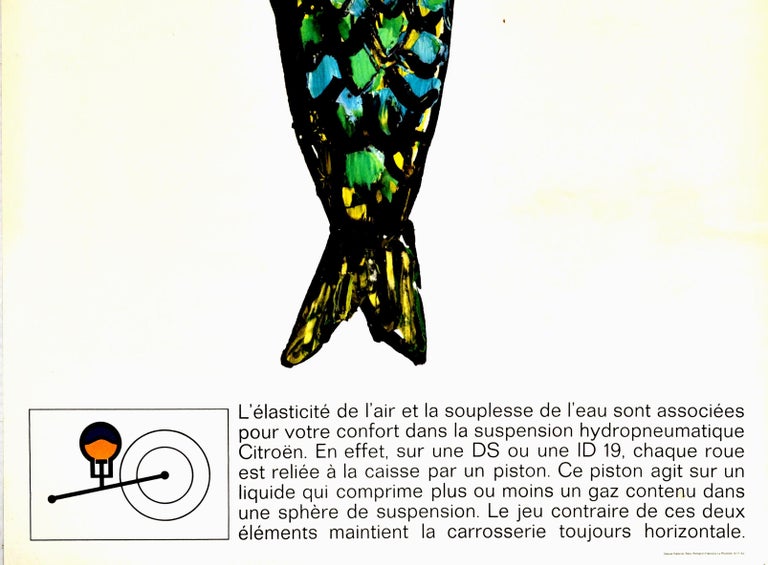 French Original Vintage Car Poster Citroen DS ID19 Hydropneumatique Fish Angel Design