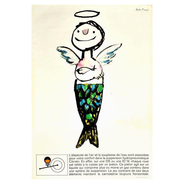 Original Vintage Car Poster Citroen DS ID19 Hydropneumatique Fish Angel Design