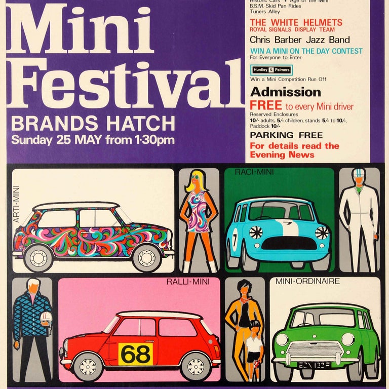 Original Vintage Car Poster Grand Mini Festival Brands Hatch Mod Sixties Design For Sale at 1stdibs