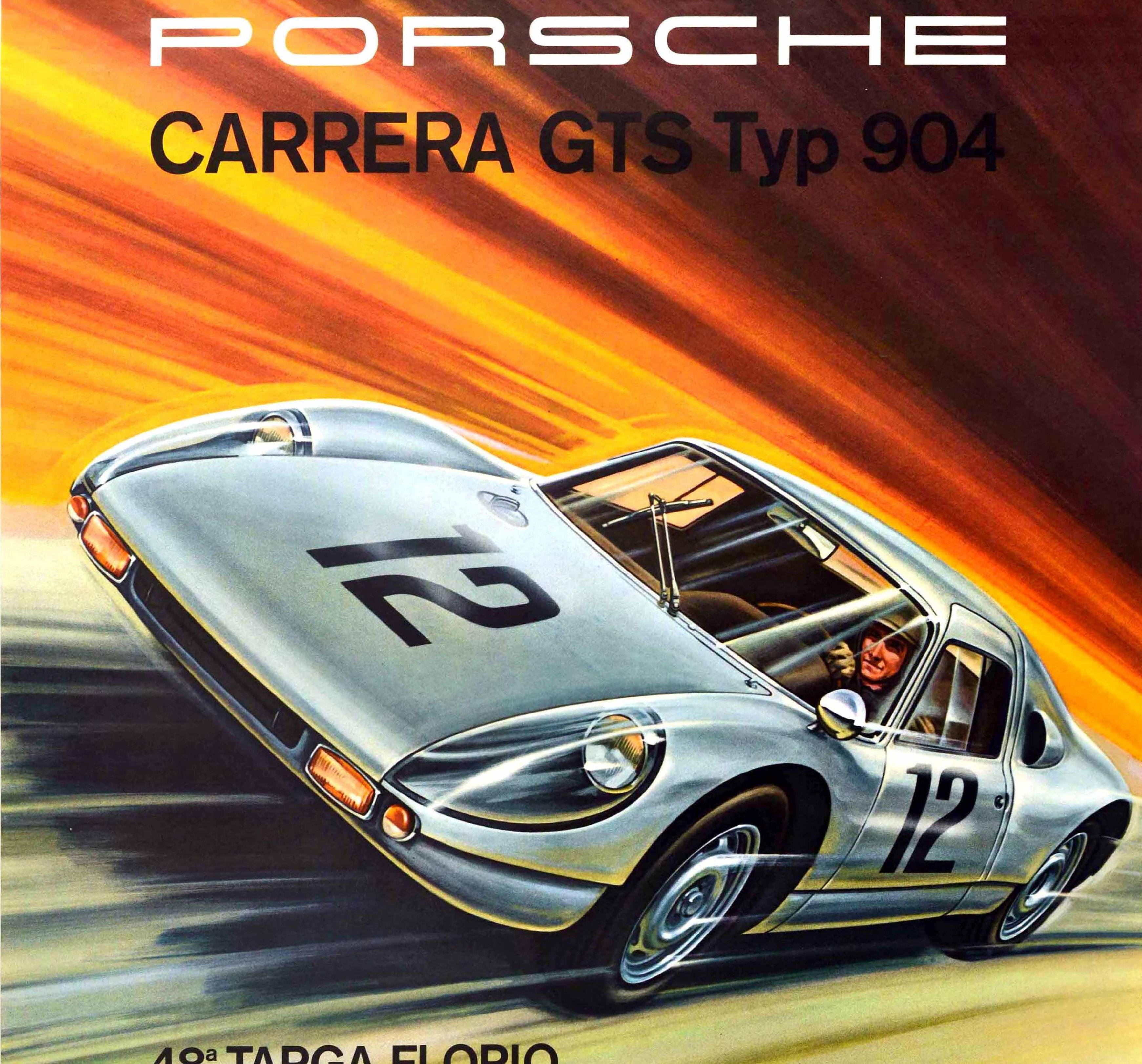 German Original Vintage Car Poster Porsche Carrera GTS Typ 904 Auto Racing Motor Sport