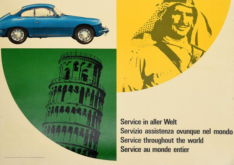 German Original Vintage Car Poster Porsche Service In Aller Welt Throughout The World For Sale