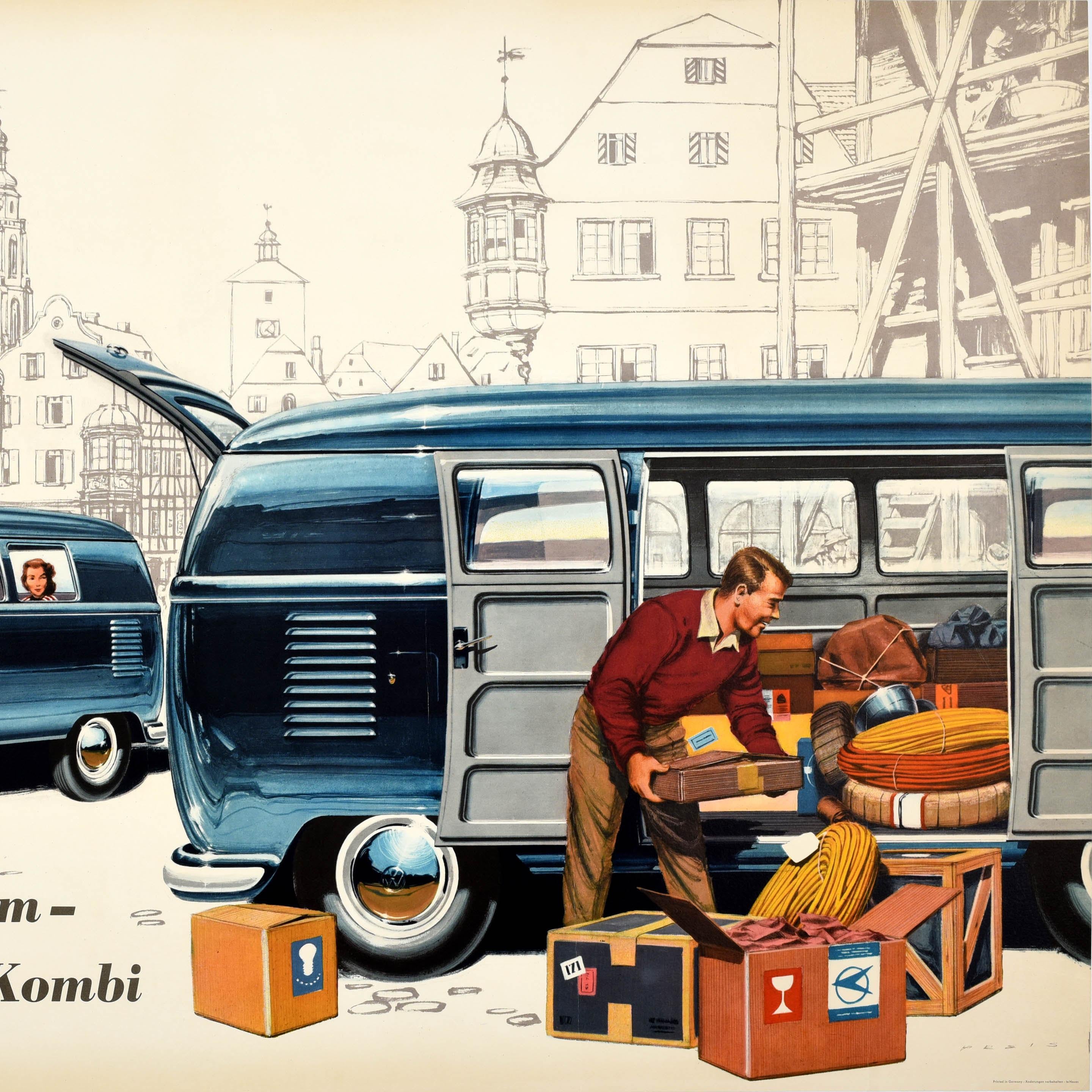 Tedesco Poster d'epoca originale per auto VW Station Wagon Volkswagen Splitscreen Camper Van in vendita